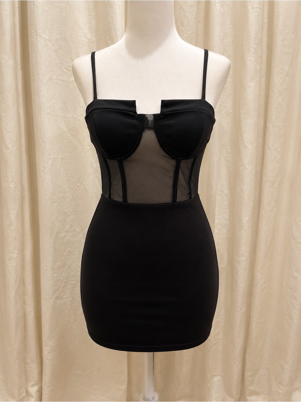 Commense Black Mesh Bodice Mini Dress